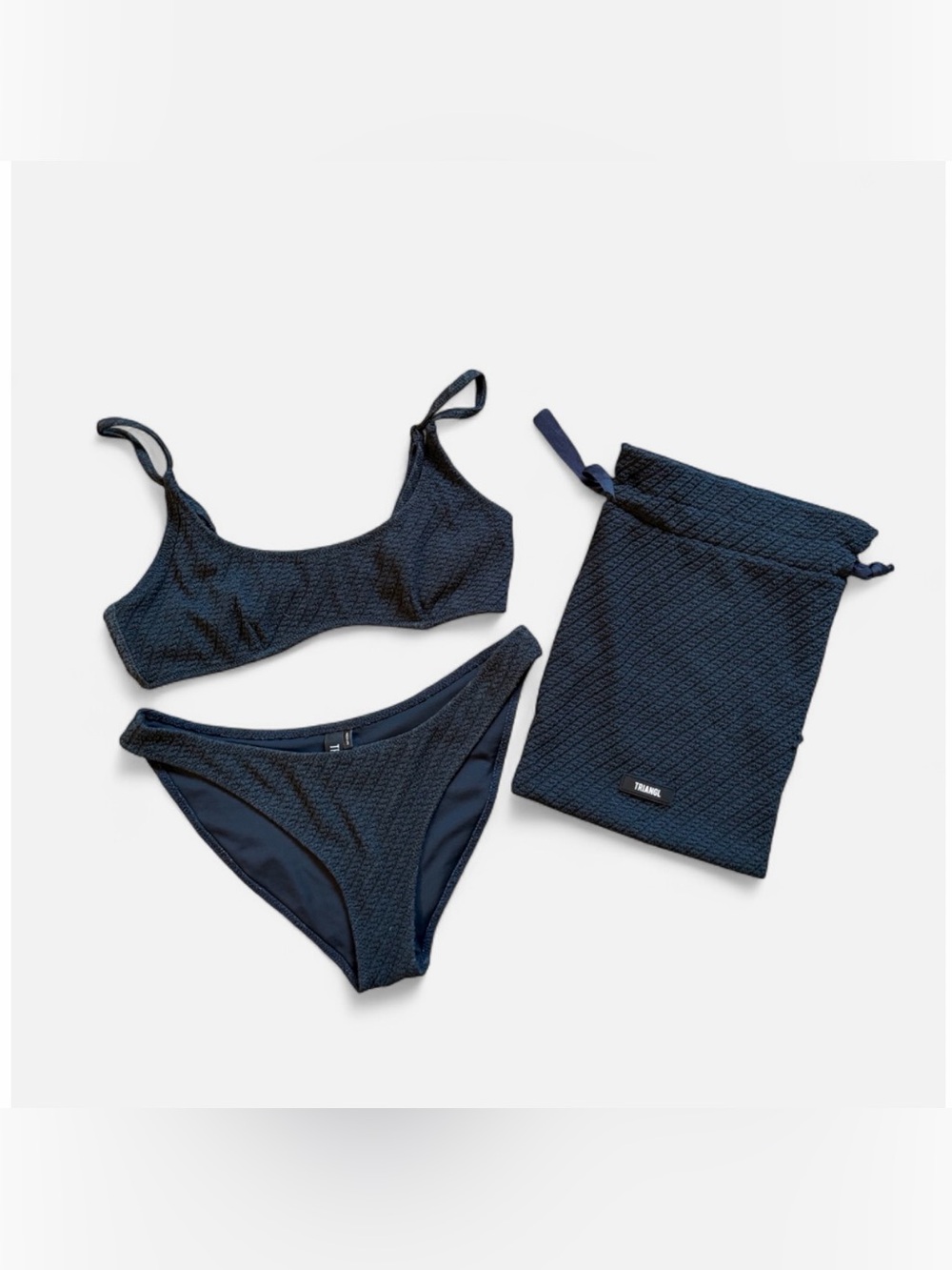 TRIANGL Dark Navy Textured Bikini Set + Matching Bag – Medium